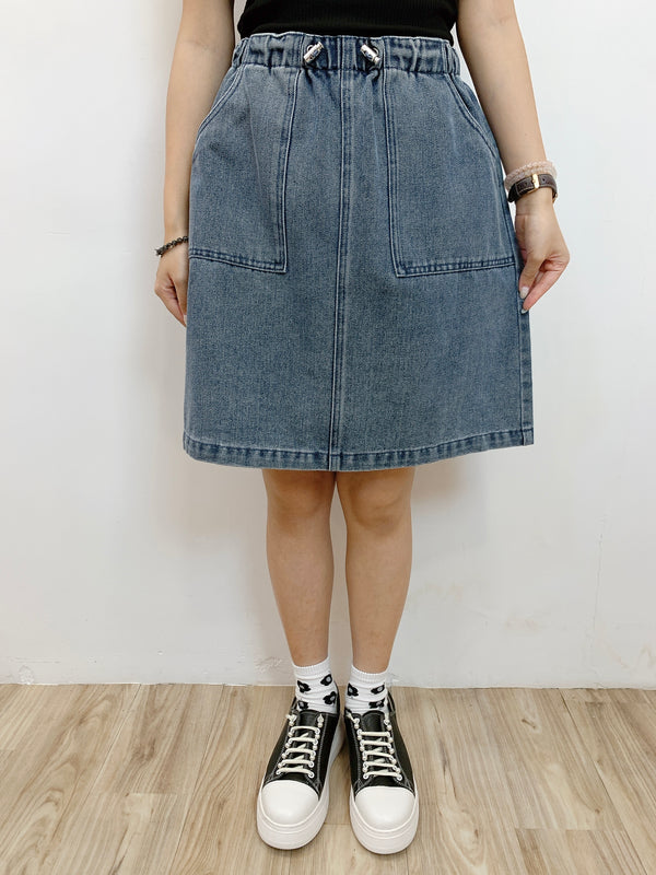 2408040 BON Waist Drawstring Demin Skirt - Blue