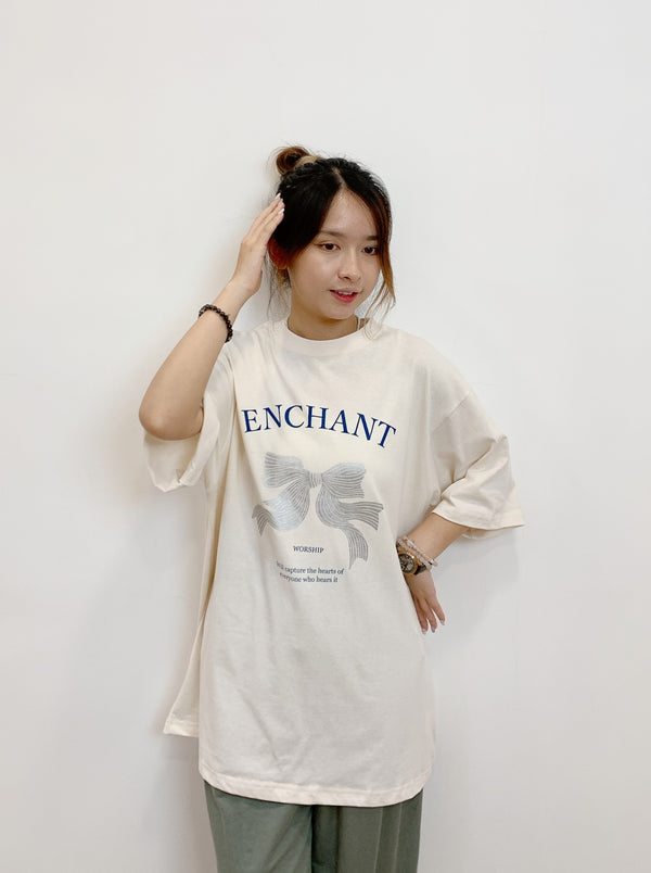 2408044 FO Enchant Ribbon Printed Tee - White