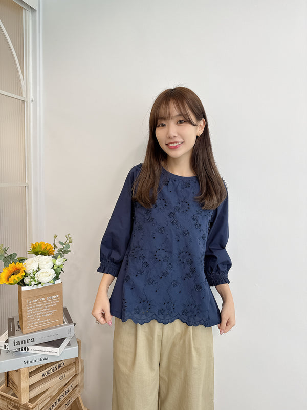 2502035 TU Lace-switched Pullover - Navy