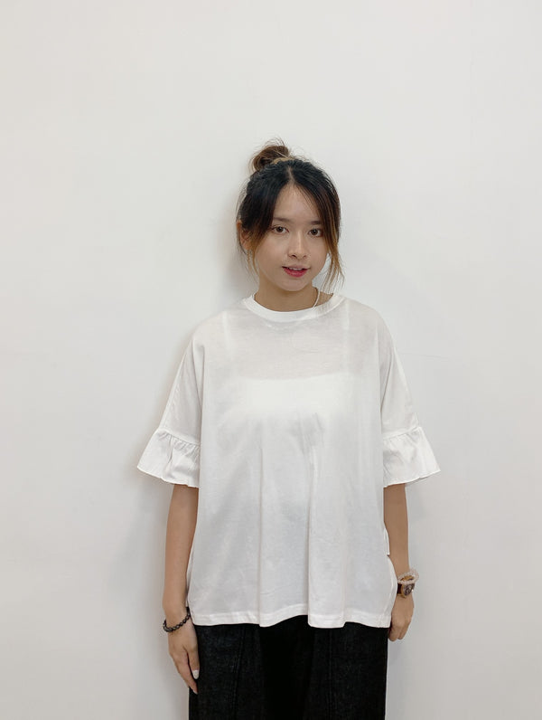 2408019 RE Ruffle Bat Sleeves Top - White