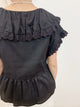 2408026 BON Lace Frill Ribbon Blouse - Black