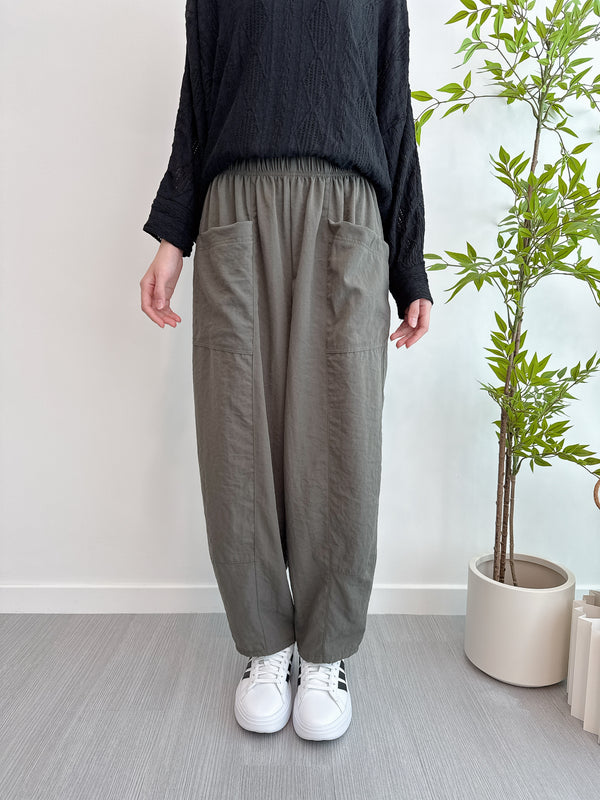 2502058 OS Linen Barrel Leg Pants - Khaki