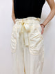 2407013 VE Waist Ribbon Pockets Pants - WHITE