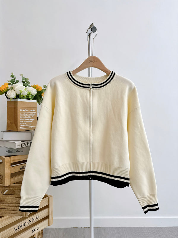 2502061 CO Striped Zipper Jacket - White