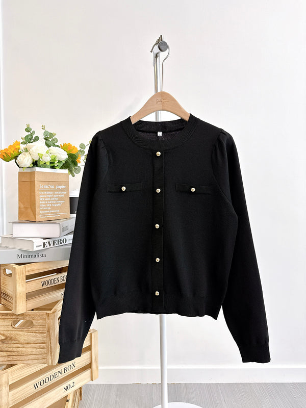 2502062 CO Collarless Button Top- Black