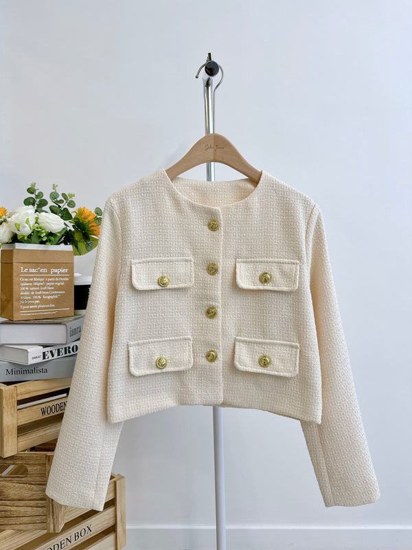 2502059 CO Tweed Button Jacket - White