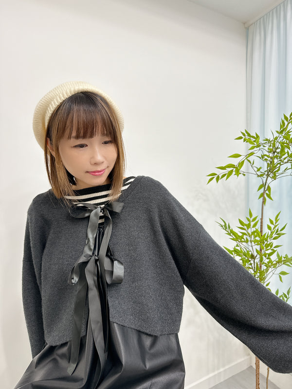 2410091 CO 2-Way Ribbon Knit Cardigan - Charcoal