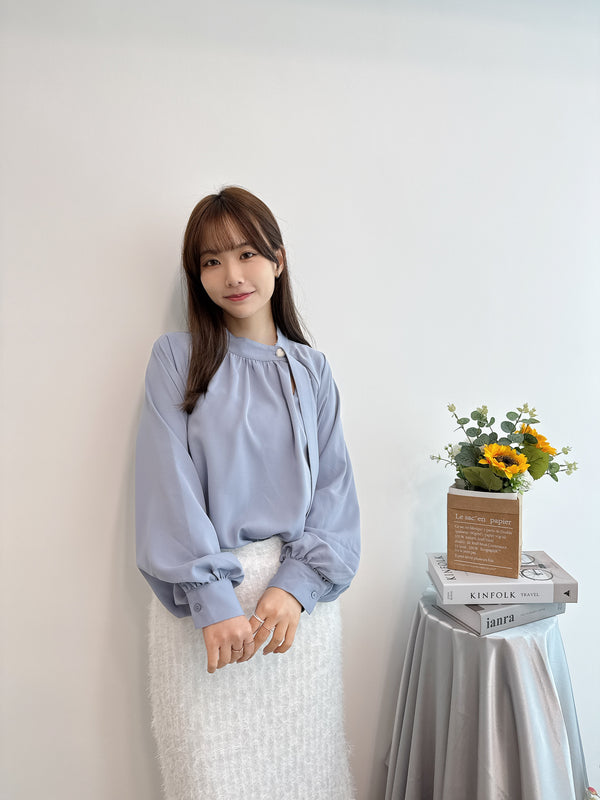 2503016 BL Heart Button Blouse - Blue