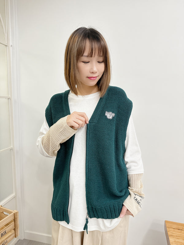 2410052 IR V-neck Zip Knit Vest - Green