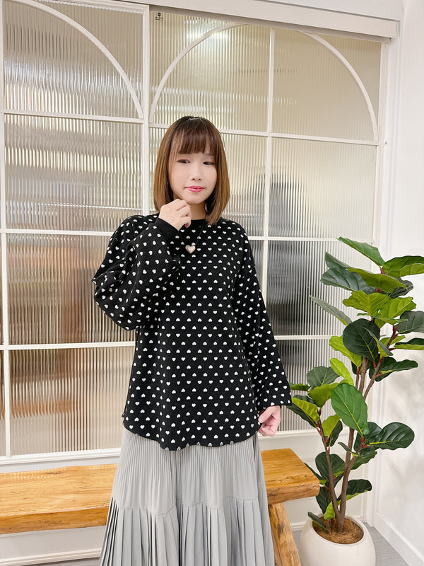 2410096	BON Heart Pattern Waffle Pullover - Black