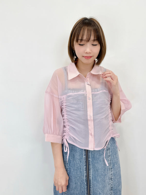 2408029 BON Sheer Ribbon Shirt - Pink