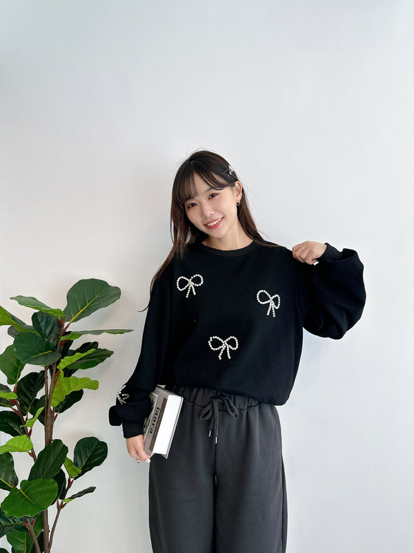 2411078 BE Pearl Ribbons Sweatshirt - Black