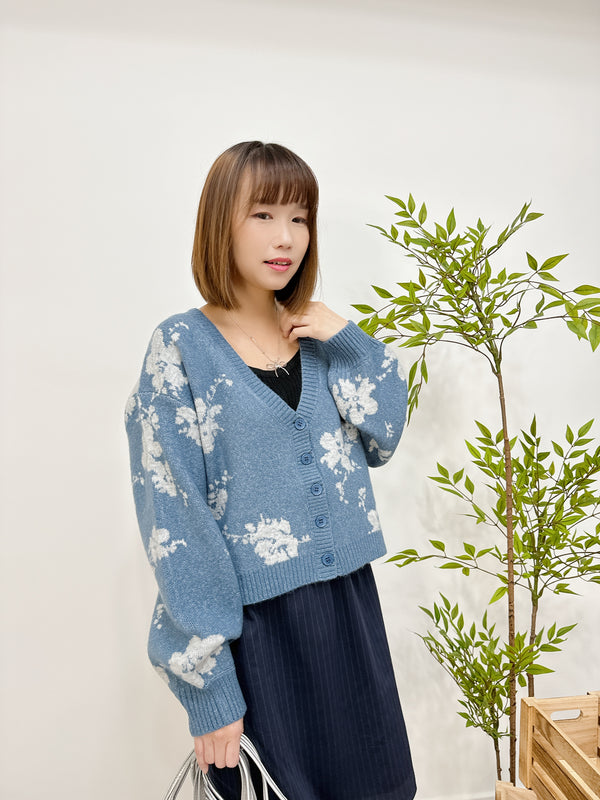 2410079 BR Floral Washable Knit Cardigan - Blue