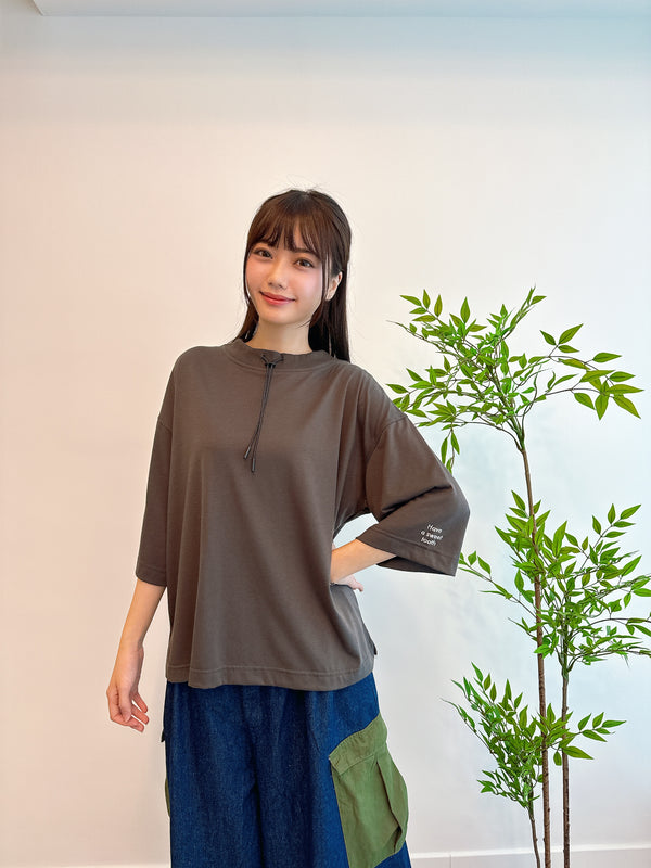 2409041 LEC Drawstring Neck Top - Charcoal