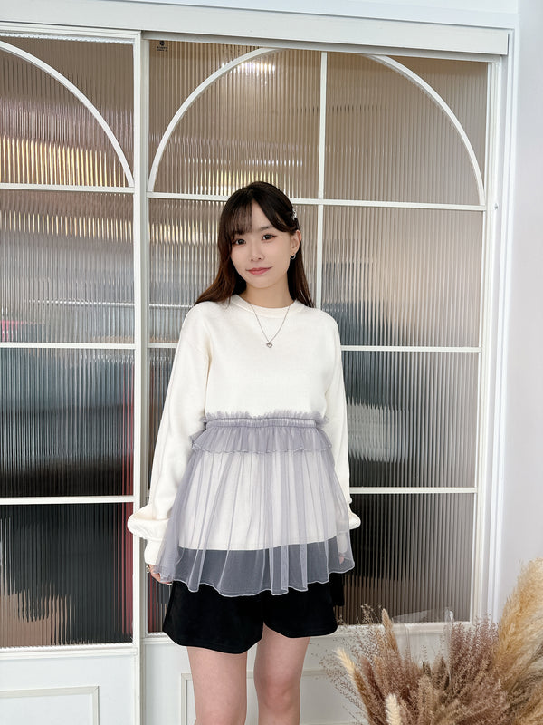 2411084 BON Mellow Tulle Knit Pullover - White