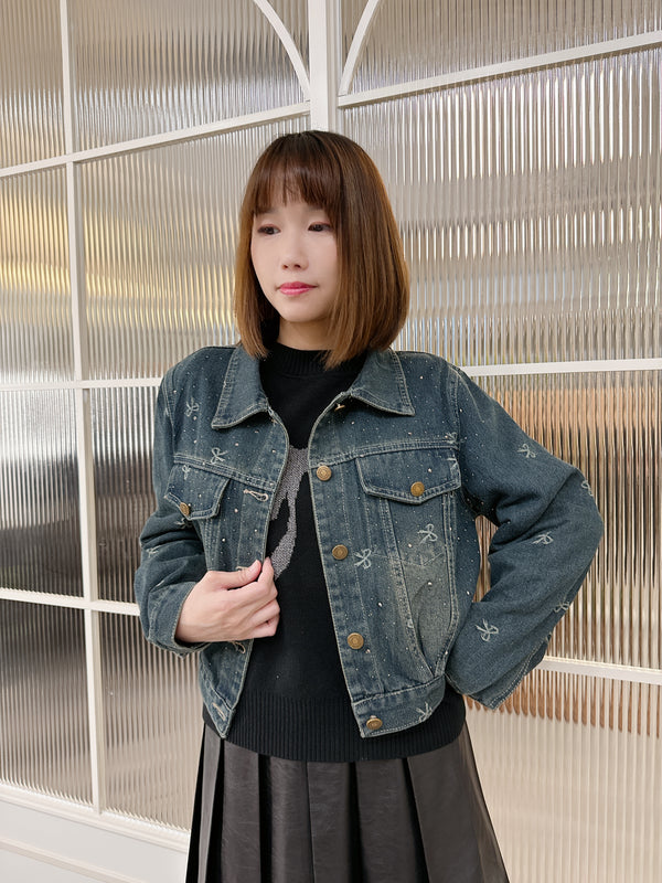 2410084 VE Ribbon Pattern Denim Jacket