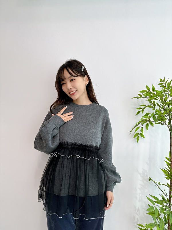 2411084 BON Mellow Tulle Knit Pullover - Charcoal