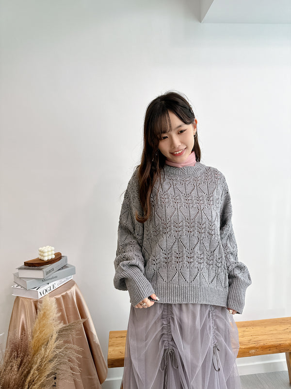 2411087 BON Logo Heart Crochet Knit Pullover - Grey