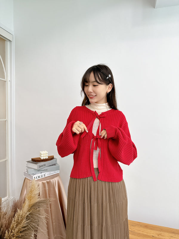 2411082 BON 2-way Double Ribbon Cardigan - Red