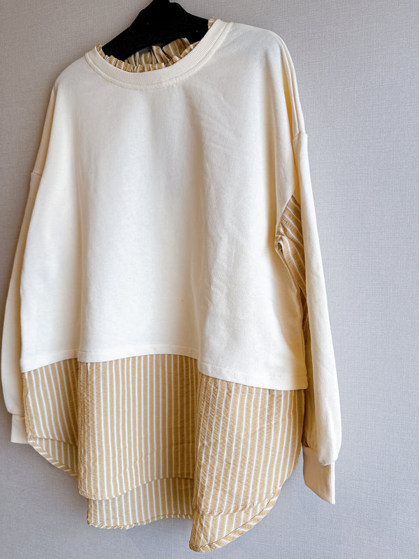 2412106 IS Striped Patchwork Pullover - Beige