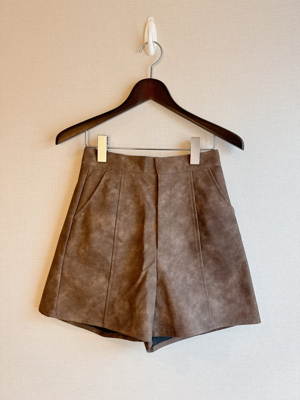 2412138 RG Faux Leather Shorts - Brown