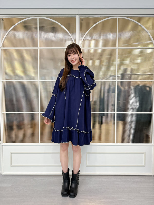 2410010 FO Topstitched Ruffle OP - Navy