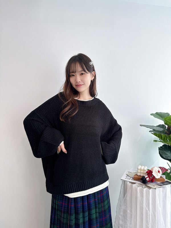 2412032 PF Layered Colour Knit Top - Black