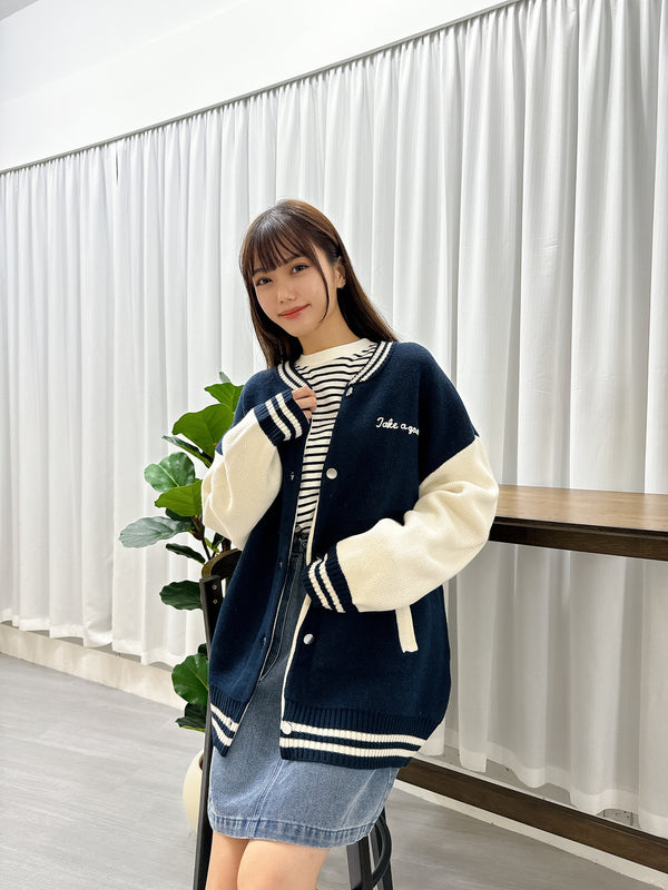 2410009 FO Knit Button Baseball Jacket  - Navy