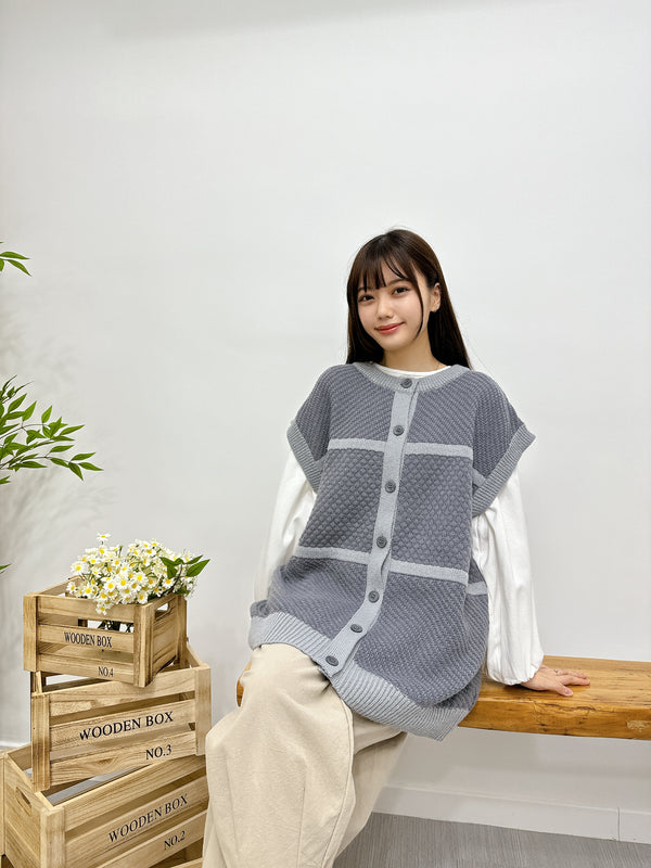 2410026 LUP Mix Pattern Knit Vest - Charcoal