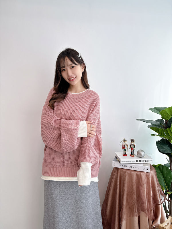 2412032 PF Layered Colour Knit Top - Pink