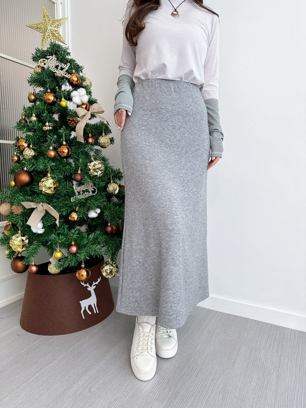 2412022 VE Plain A-line Knit Skirt - Grey