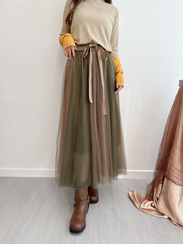 2412047 BE Volume Tulle Skirt -Khaki