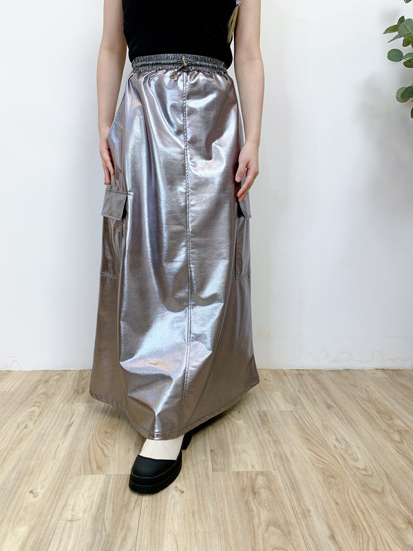 2403051 FR Metallic Pocket Skirt - Charcoal Silver