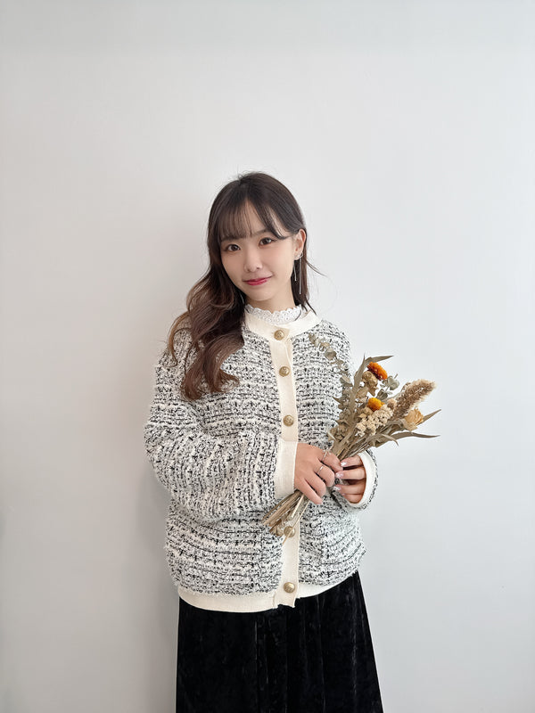 2412045 BE Tweed Knit Jacket - White