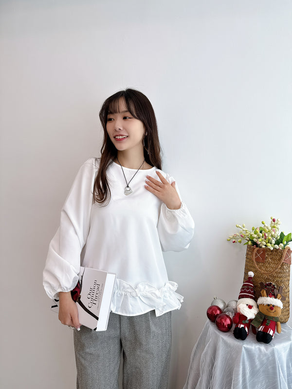 2412052 PF Ruffles Hem Blouse - White