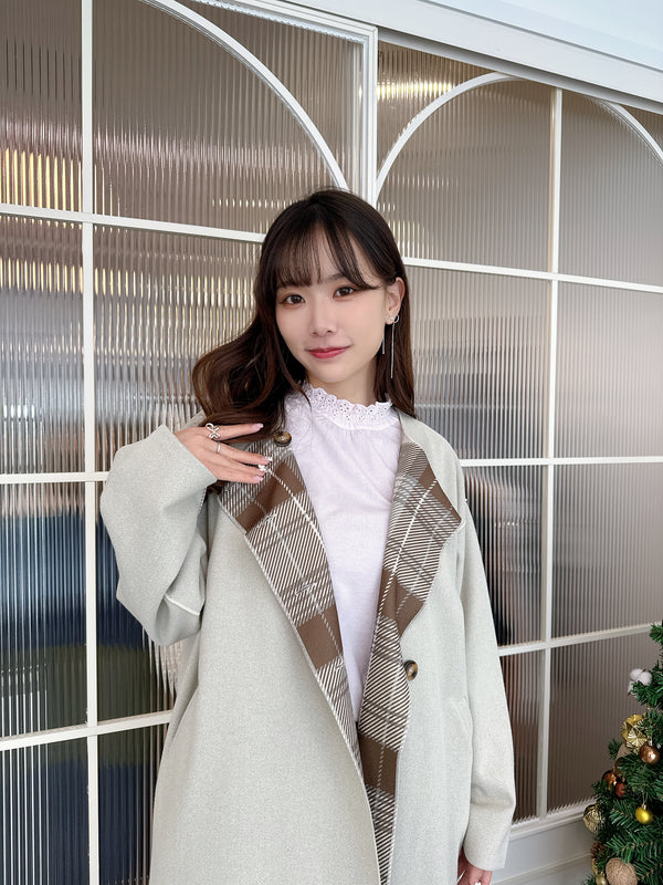 2412044 MMO Inner Checked Oversize Coat - Oatmeal