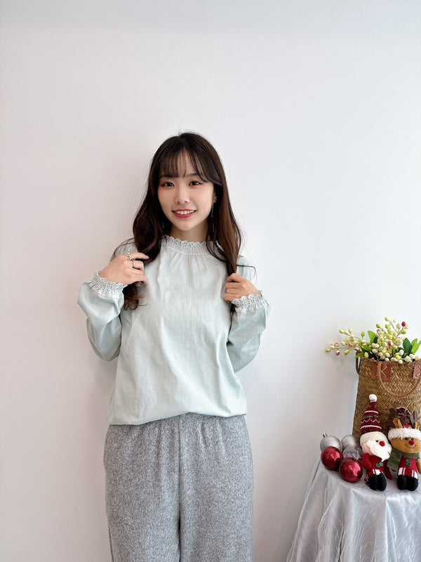 2412042 MMO Lace Collar Cotton Top - Mint