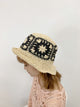 2406082 CO Crochet Flower Straw Hat - Black