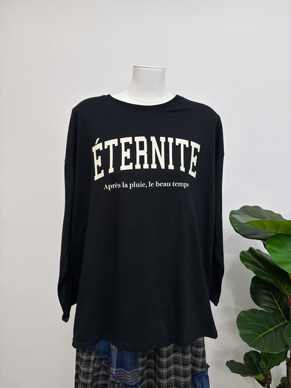 2412070 CO Long-Sleeve Words Print Tee - Black