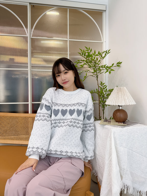 2412108 EST Heart Pattern Sweater - Grey