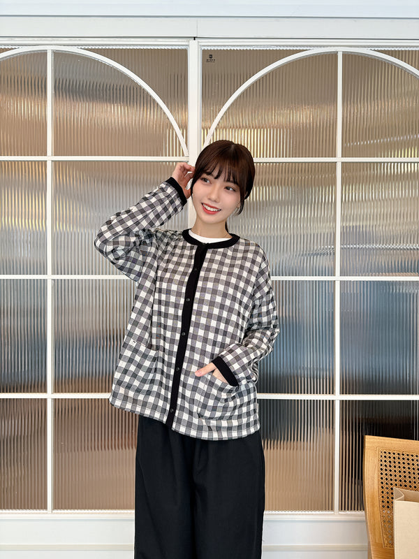 2410064	KE Checked Cardigan - Black