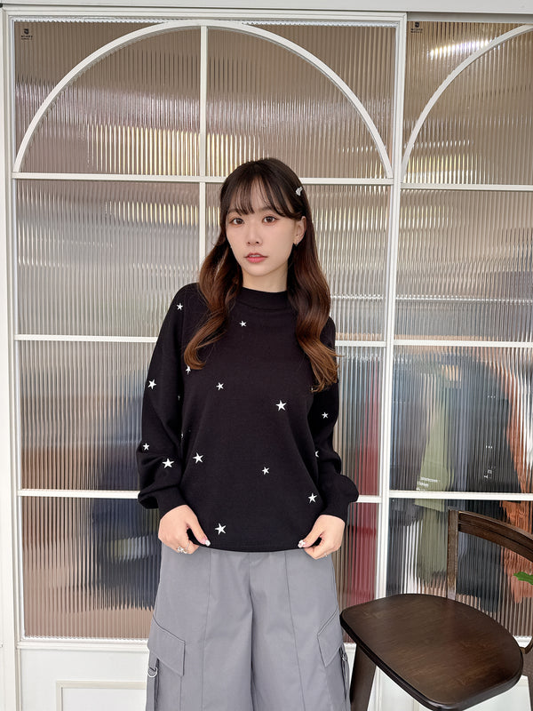 2412068 LE Stars EMB Knit Top - Black