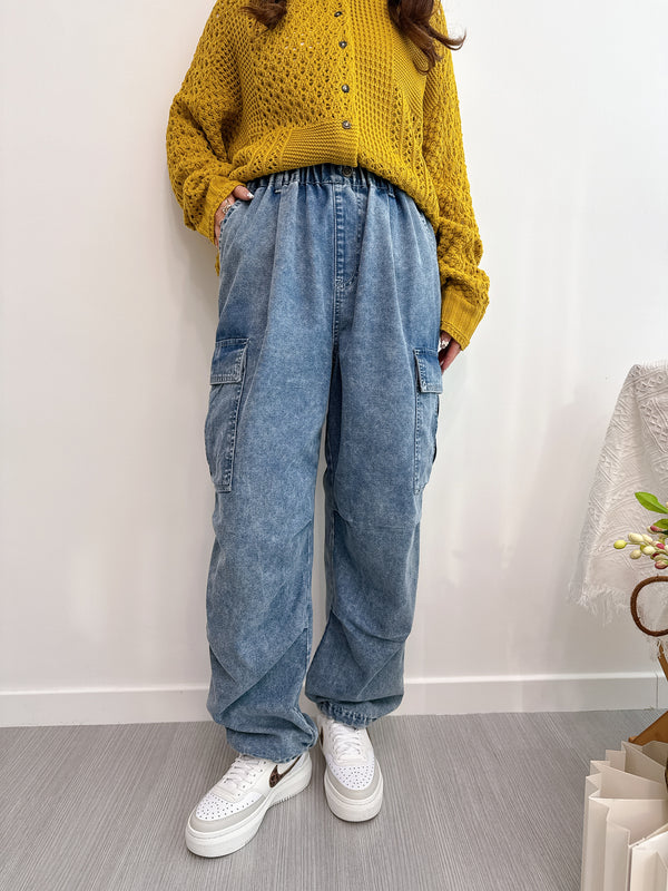 2501018 GO Denim Big Cargo Pants - Blue