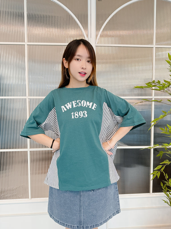 2409024 IR Side Striped Words Tee - Green