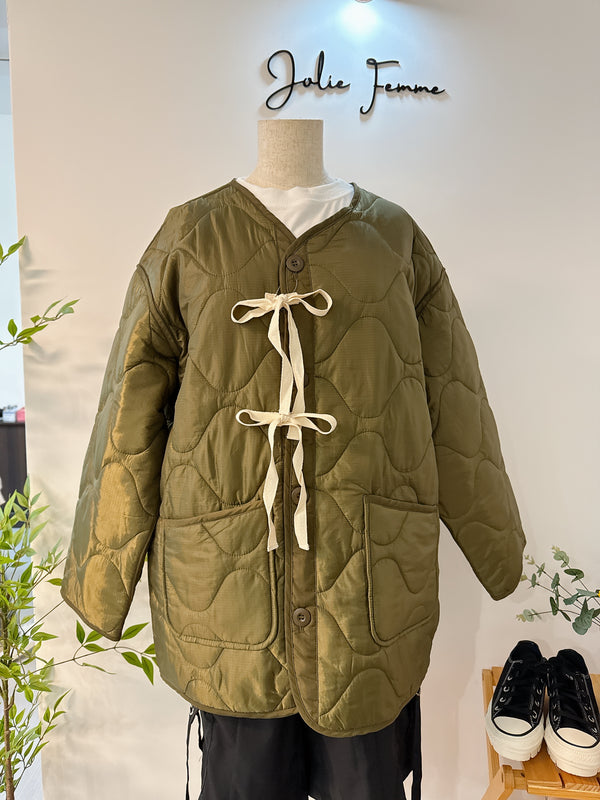 2501128 FS Side Ribbon Quilted Military Coat - Green