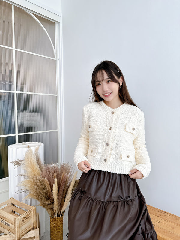 2411008 BE No-collar Knit Jacket - White