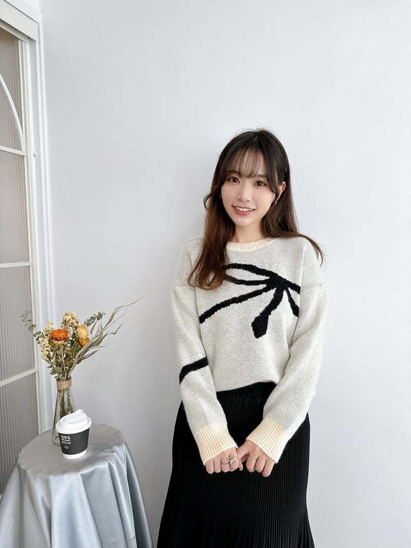 2411004 VE Ribbon Pattern Sweater - Ivory