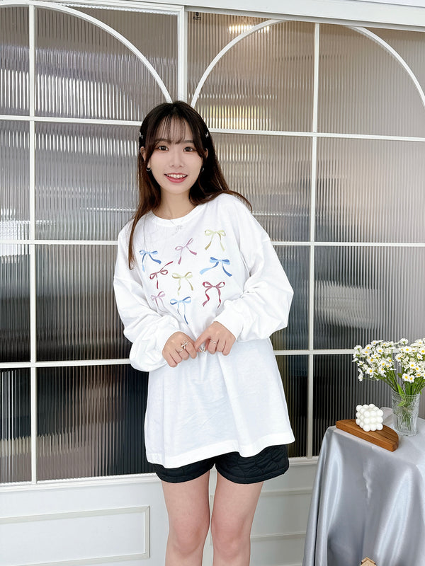 2410095 BON Ribbon Print Pullover - White