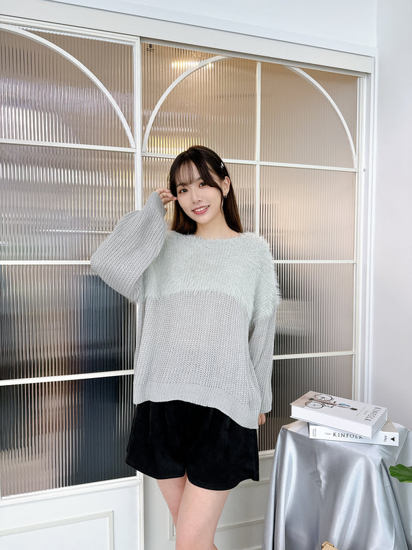 2411023 PF Switching Shaggy Knit Top - CHARCOAL