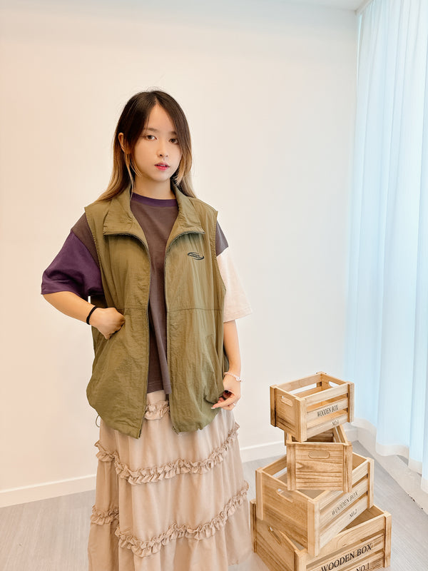 2409014 KU Logo Nylon Vest - Khaki